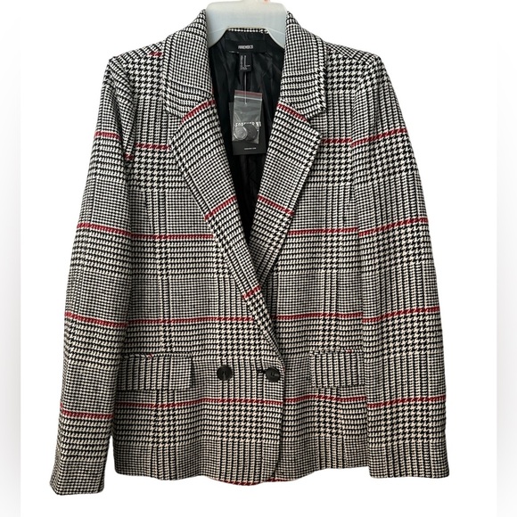 FOREVER 21 Printed Houndstooth Blazer Black And White Medium BNWT - Picture 1 of 7